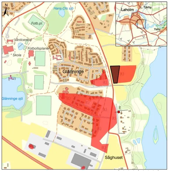 Karta över del av Laholm som visar var uträvningarna äger rum